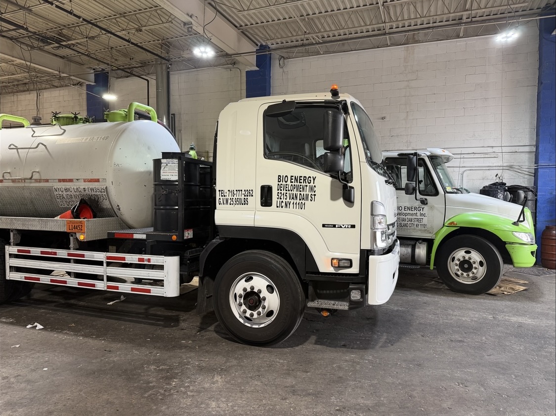 Stainless steel processing tanks where collected cooking oil is refined into renewable fuel